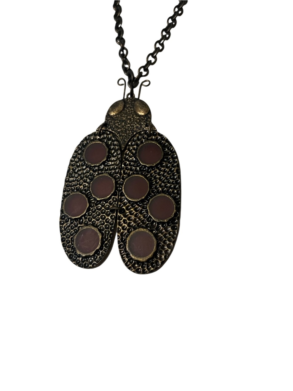Vintage Lucky Brand Brass Large Ladybug Pendant Necklace